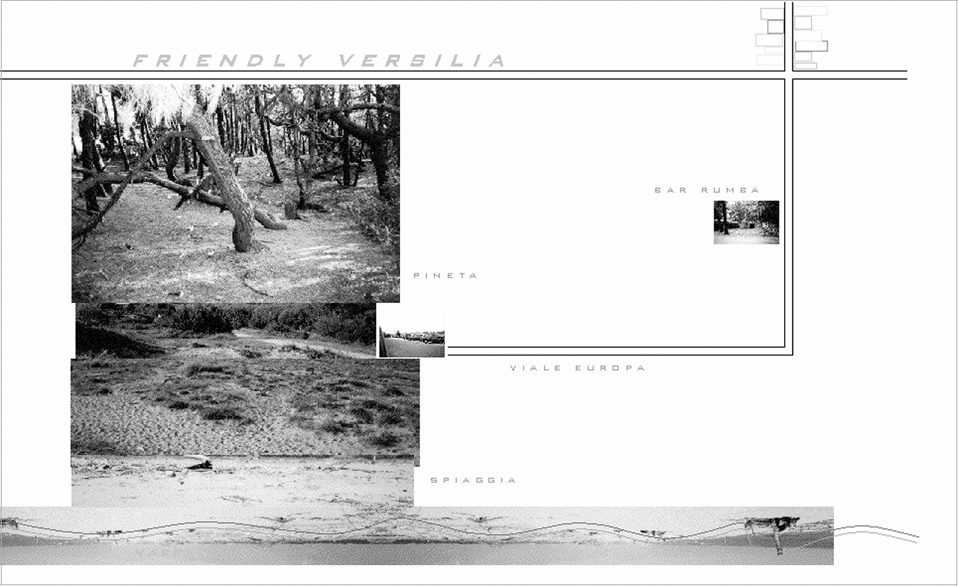 Friendly Versilia / ThinkArchitecture Karte der einzelnen Orte des Cruising Grounds, Gay Beach Lecciona, Versilia. Landschaftsmuster, soziale Muster, Lebensort